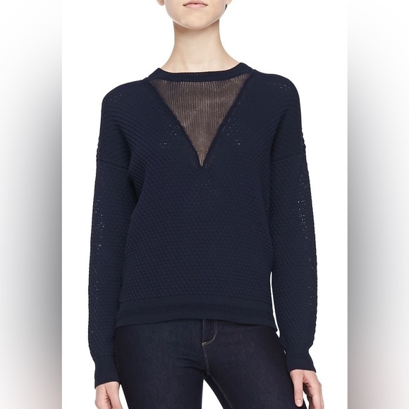 Joseph Honeycomb-Stitched Contrast Cotton-Blend Sweater Navy S - Picture 1 of 7